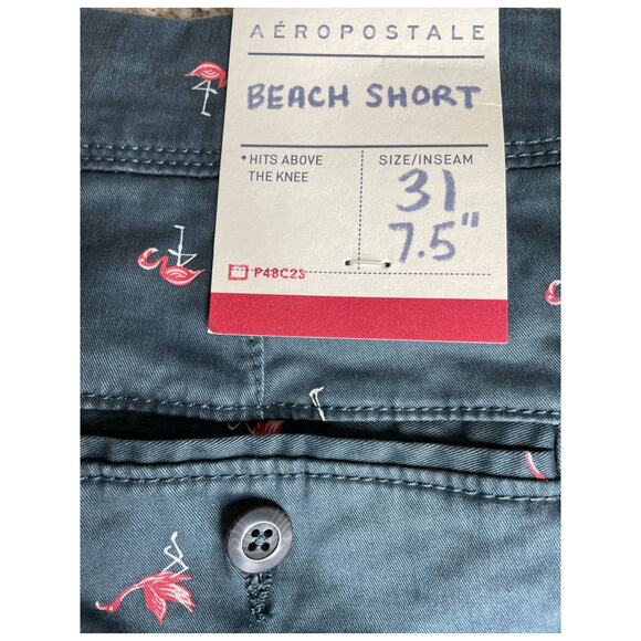 AEROPOSTALE Pink Flamingo print Blue Chino Shorts Size 31 - Picture 5 of 10